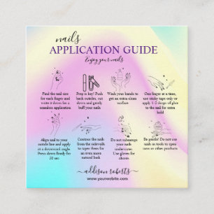 Elegant Glam Iridescent  Nail Application Guide Square Business Card