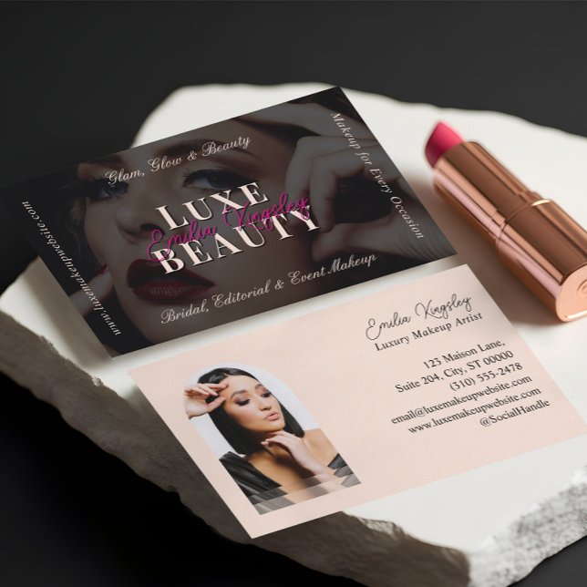 Elegant Glam Luxe Makeup Beauty Artist Black Pink Business Card (Elegant Glam Luxe Makeup Beauty Artist Black Pink Business Card)
