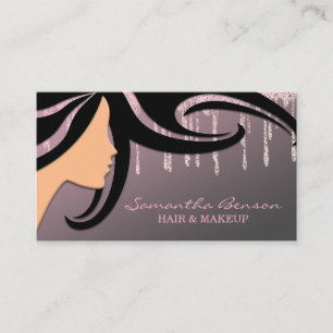 Elegant glam makeup hair blush gold glitter drips business card