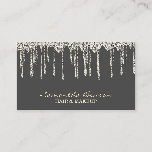 Elegant glam makeup hair blush gold glitter drips business card (Front)