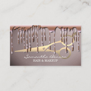Elegant glam makeup hair blush pink glitter drips business card
