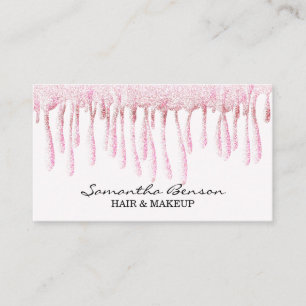 Elegant glam makeup hair blush pink glitter drips business card
