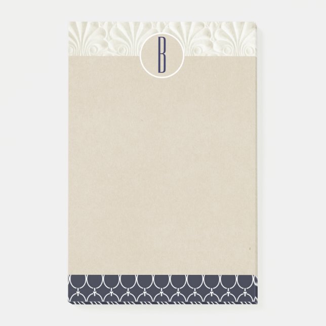Elegant Glam Nautical Custom Kraft Rustic Monogram Post-it Notes (Front)