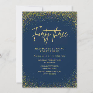 Elegant Glam Navy Gold Glitter 43rd birthday Invitation