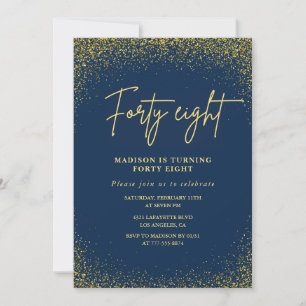 Elegant Glam Navy Gold Glitter 48th birthday Invitation