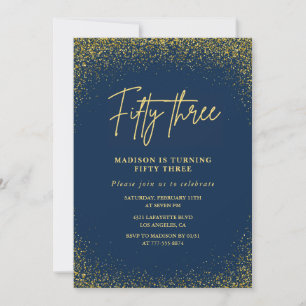 Elegant Glam Navy Gold Glitter 53rd birthday Invitation
