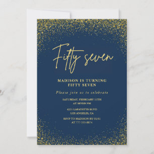 Elegant Glam Navy Gold Glitter 57th birthday Invitation