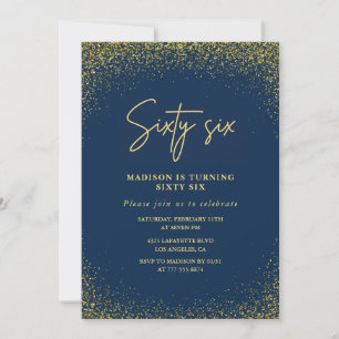 Elegant Glam Navy Gold Glitter 66th birthday Invitation