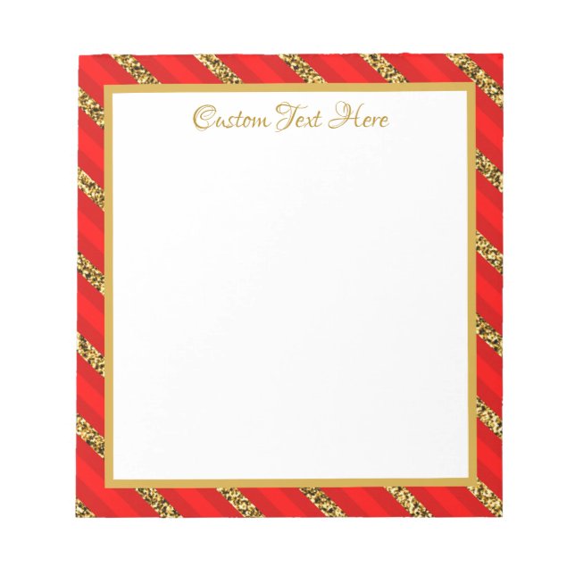 Elegant Glam Red Gold Glitter Stripes Personalise Notepad (Front)