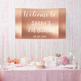 Elegant Glam Rose Gold 30th Birthday Backdrop Banner