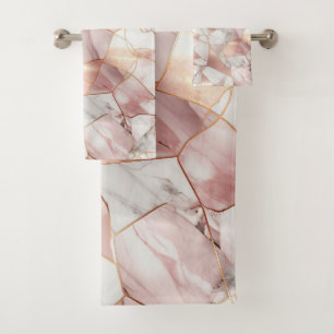 Elegant Glam Rose Gold Agate Marble Pattern Bath Towel Set