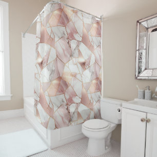 Elegant Glam Rose Gold Agate Marble Pattern Shower Curtain