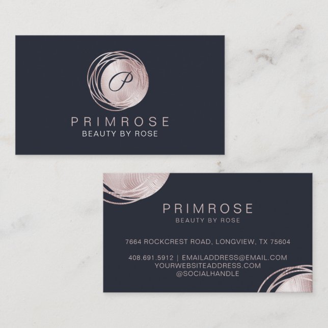 Elegant Glam Rose Gold Luxury Abstract Monogram Business Card (Front/Back)