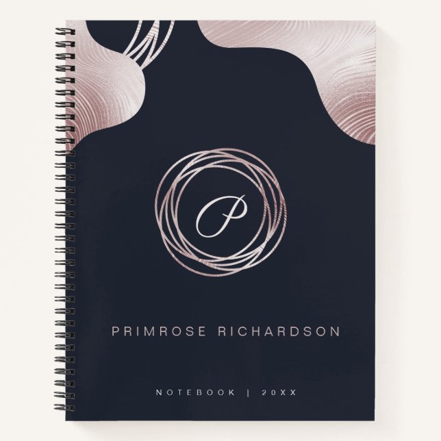 Elegant Glam Rose Gold Luxury Abstract Monogram Notebook (Front)
