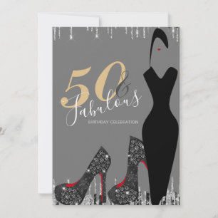 Elegant Glam Silver Gold 50 Fab Birthday Party Invitation