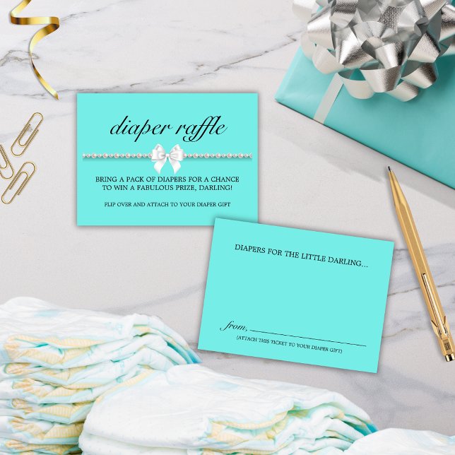 Elegant Glam Tiffany Diaper Raffle Baby Shower Enclosure Card (Elegant Teal Tiffany Theme Baby Shower Diaper Raffle Card Inserts for Fun Baby Shower Gift Game)