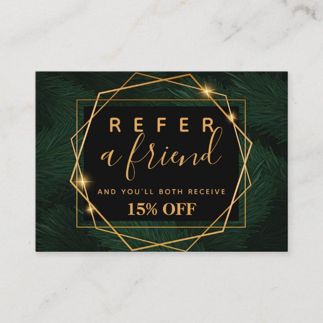 Elegant glam tropical and gold referral card (Front)