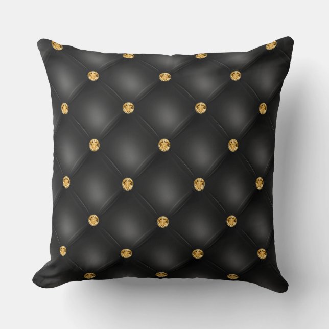 Elegant Glam Tufted Gold Diamond Black Pattern Cushion (Front)