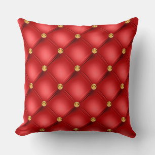 Elegant Glam Tufted Gold Diamond Red Pattern Cushion