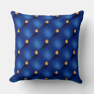 Elegant Glam Tufted Gold Diamond Royal Blue Cushion