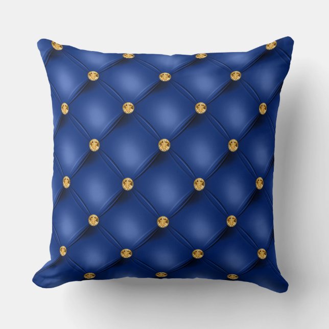 Elegant Glam Tufted Gold Diamond Royal Blue Cushion (Front)