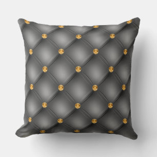 Elegant Glam Tufted Gold Diamond Steel Grey Cushion