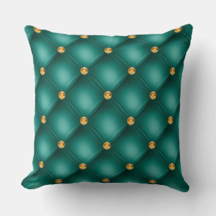 Elegant Glam Tufted Gold Diamond Teal Green Cushion