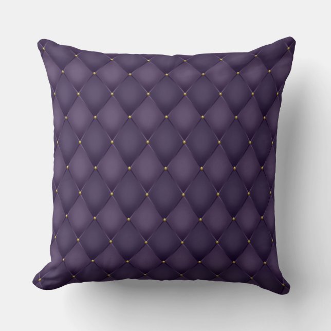 Elegant Glam Tufted Golden Diamond Purple Cushion (Front)