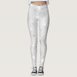 Elegant Glam White Silver Glitz Sparkle  Leggings