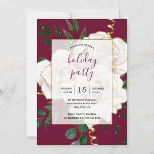 Elegant Glam White Vintage Roses Holiday Party Invitation