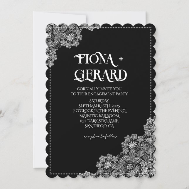 Elegant Glamor Lace Engagement Party Invitation (Front)