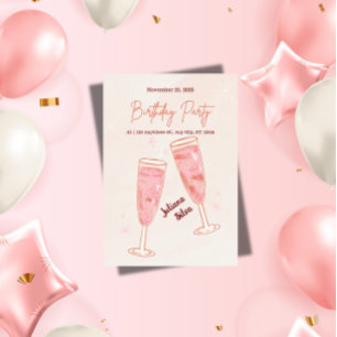 Elegant Glamorous Pink Champagne Birthday  Invitation