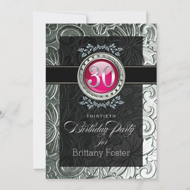 Elegant Glamour Embossed 30th Birthday Invitation (Front)