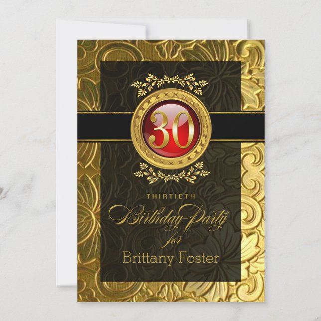 Elegant Glamour Embossed 30th Birthday Invitation (Front)