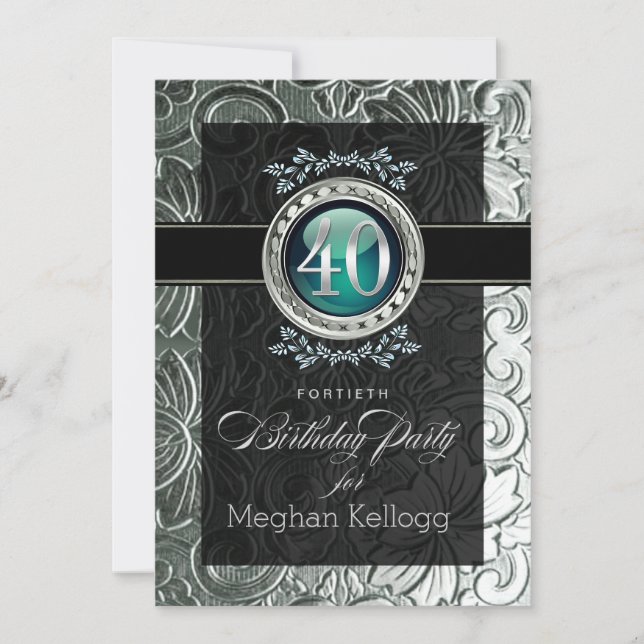 Elegant Glamour Embossed 40th Birthday Invitation (Front)