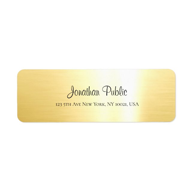Elegant Glamour Gold Hand Script Return Address Label (Front)