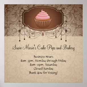 Elegant Glamour Mocha Damask Cupcake Design Sign