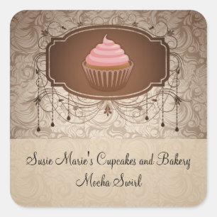 Elegant Glamour Mocha Damask Cupcake Sticker Label