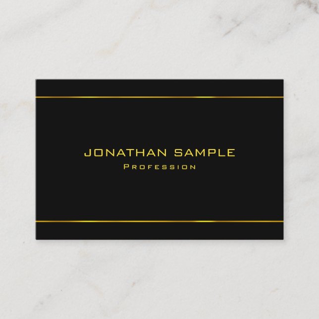 Elegant Glamour Modern Gold Striped Black Template Business Card (Front)