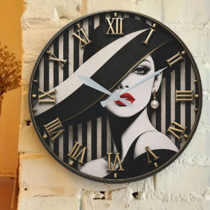 Elegant Glamour Woman Luxury Fashion Portrait Large Clock