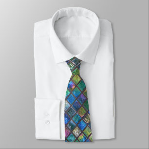 Elegant Glamourous Aqua Coloured Shiny Tiles Tie