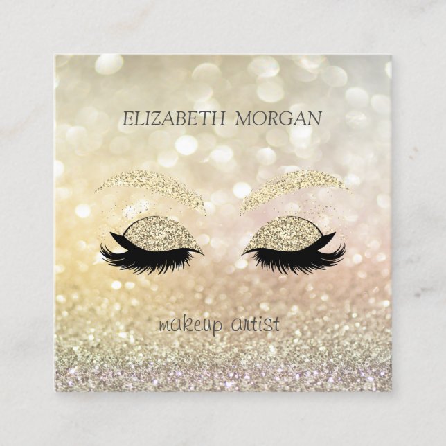 Elegant  Glamourous Bokeh Glitter Faux Lashes Square Business Card (Front)