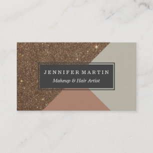 Elegant & Glamourous Faux Gold Glitter & Taupe Business Card