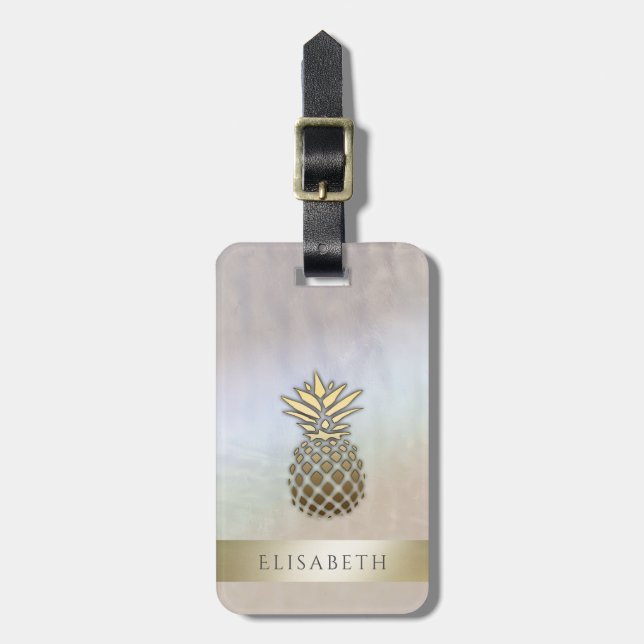 Elegant  glamourous gold  pineapple holographic luggage tag (Front Vertical)