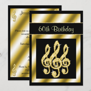 Elegant, Glamourous Gold Treble Clefs 60th Birthda Invitation