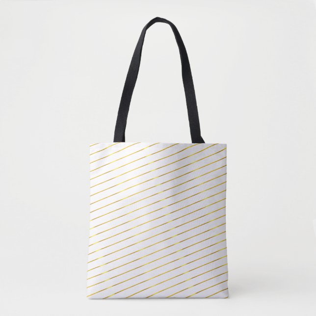 Elegant Glamourous Modern Faux Gold Stripes Top Tote Bag (Front)