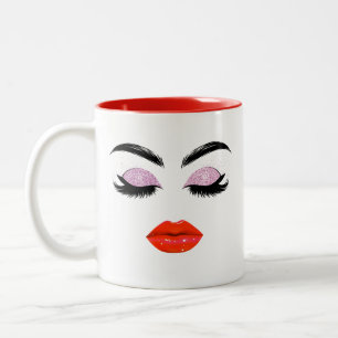 Elegant Glamourous Red Lips & Glitter Eyelashes Two-Tone Coffee Mug