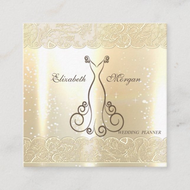 Elegant  Glamourous Shinny, Faux Gold,Lace,Dress Square Business Card (Front)