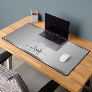 Elegant Glamourous Silver Custom Name Monogram Desk Mat