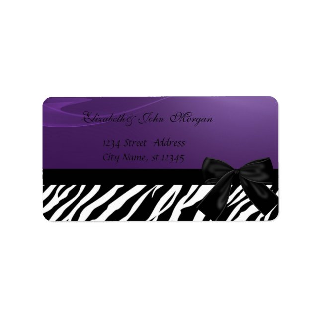 Elegant Glamourous  Stylish ,Purple ,Zebra Print Label (Front)